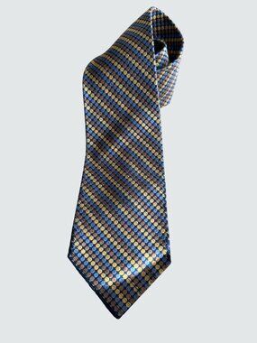 Sulka Blue & Gold Polka Dot Silk Tie Made In France